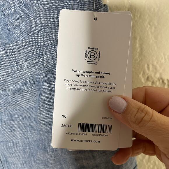 Athleta Cabo Linen Pull On Drawstring Shorts Chambray Women 10 - Picture 3 of 7